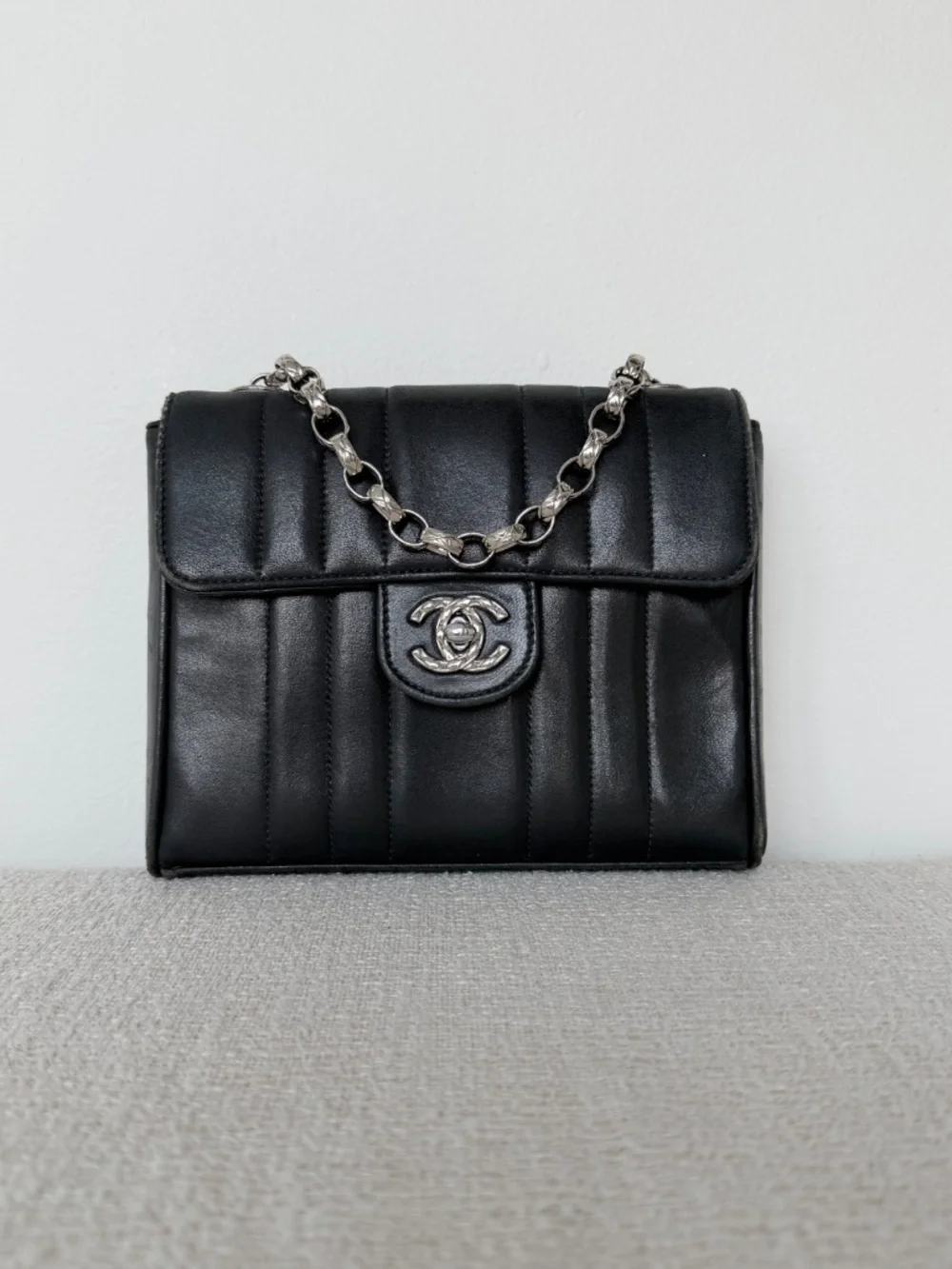 Chanel Mini Square Black Leather Crossbody Bag Vintage Rare